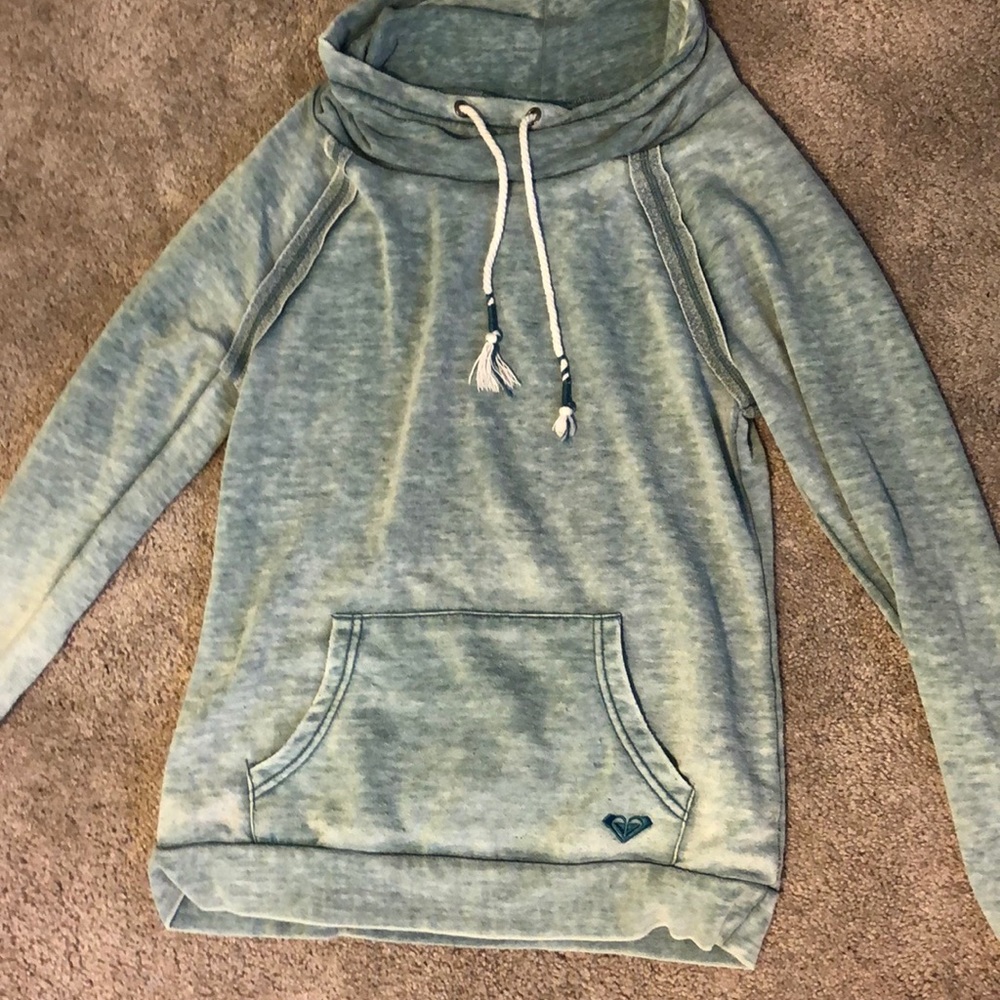 Roxy Gray Teal Burnout Style Cowl Sweatshirt M